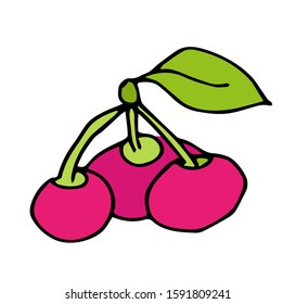 Cherry icon, vector fruit illustration isolated on white background, sweet cherries, flat fresh healthy cherries.	
