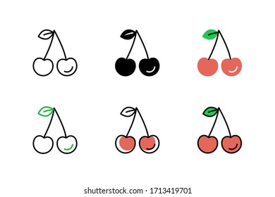 cherry icon vector illustration with six different style design. isolated on white background