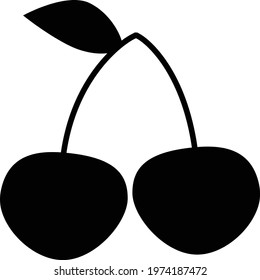 cherry icon white background. berries silhouette. cherry black sign. flat style. 
