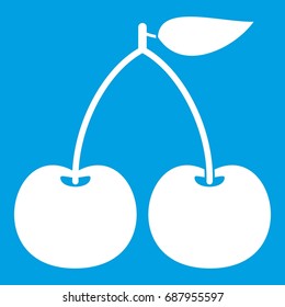 Cherry icon white isolated on blue background vector illustration