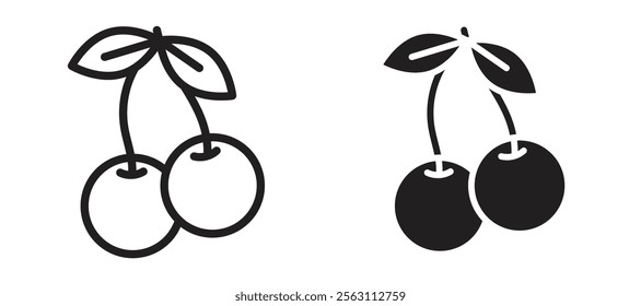 Cherry icons in black line and filled versions