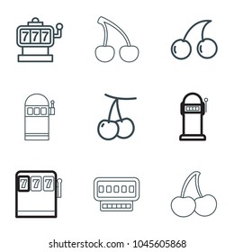Cherry icons. set of 9 editable outline cherry icons such as slot machine