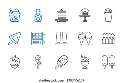 cherry icons set. Collection of cherry with ice cream, popsicle, strawberry, cake, cream, slot machine, milkshake, cake slice, pineapple. Editable and scalable cherry icons.