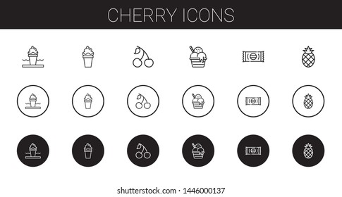 cherry icons set. Collection of cherry with ice cream, sweet, pineapple. Editable and scalable cherry icons.