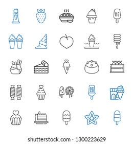 cherry icons set. Collection of cherry with popsicle, carambola, ice cream, cake slice, cupcake, sweets, sweet, fruit, cake, piece of cake. Editable and scalable cherry icons.