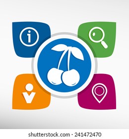 Cherry and icons set vector illustration. Modern Flat style 
