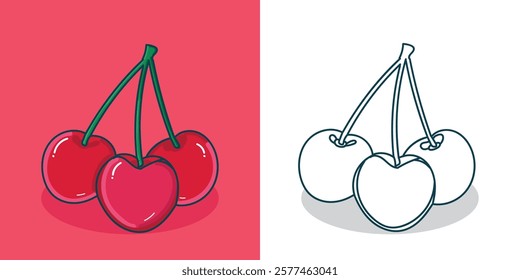 a cherry illustration for design element or coloring book element