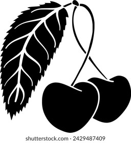 cherry illustration fruit silhouette plant logo tree icon branch outline leaf berry eco nature garden food green agriculture natural shape of eco nature for vector graphic background