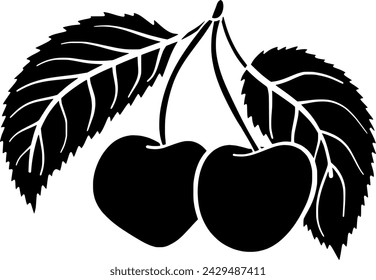 cherry illustration fruit silhouette plant logo tree icon branch outline leaf berry eco nature garden food green agriculture natural shape of eco nature for vector graphic background