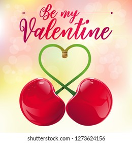 Cherry illustration in heart pattern for St. Valentine's day