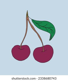 Imagen de ilustración de cerezo. 
Imagen dibujada a mano de una cereza. 
Simple y lindo logo original.
Ilustración vectorial dibujada a mano para afiches, tarjetas, camisetas.