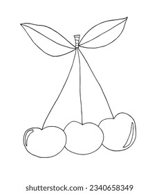 Kirschbild. 
Handgezeichnete Bilder einer Kirsche. 
Einfaches, niedliches Originallogo.
Handgezeichnete Vektorgrafik für Poster, Karten, T-Shirts.