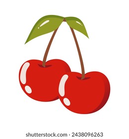 Cherry illustration Isolated on a white background Cartoon style icon vector