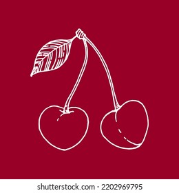Ilustración de cerezo sobre fondo rojo