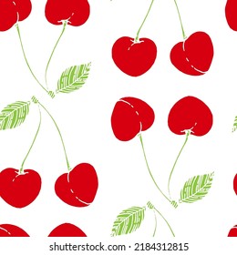 Cherry illustration pattern on isolated white background