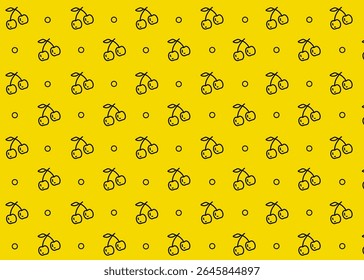 Um padrão de ilustração de cereja com fundo amarelo, embalagem de alimentos, ilustração de frutas desenhado à mão anúncios de impressão, negócio de alimentos, fazenda