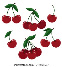 Cherry illustration. Vector cherries or fresh cherise berry set for logo isolated on white background