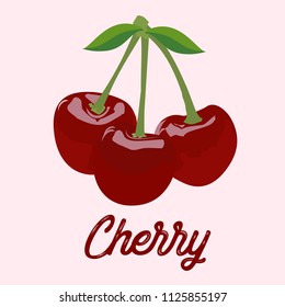 Cherry. Isolated berries on background. Vector illustration. Cherry icon, vector fruit illustration, sweet cherries, fresh healthy cherries. Fresh fruit, natural berry