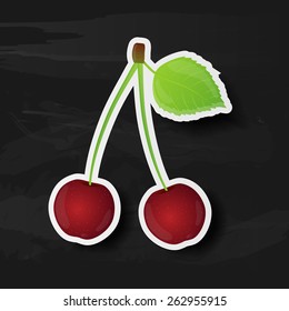 Cherry isolated on black background. Vector illustration.
