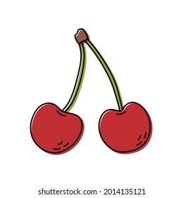 Cherry isolated on white background. Berry sketch. Color food icon. Vector illustration