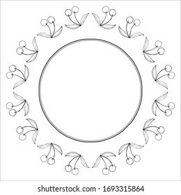 Cherry, isolated on white, hand drawn sketch illustration, frame