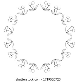 Cherry, isolated on white, hand drawn sketch illustration, frame