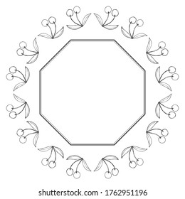 Cherry, isolated on white, hand drawn sketch illustration, frame