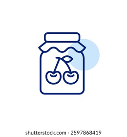 Cherry jam in bottle. Farmers preserves, groceries shopping. Food and desserts. Pixel perfect, editable stroke vector icon