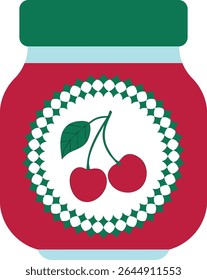 Cherry jam in a glass jar. Simple design. Icon of a jar of jam with cherries. Isolated vector illustration in a flat style.