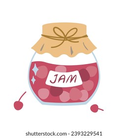 Icono de tarro de mermelada de cerezo, diseño de estilo plano de color, estilo de dibujos animados, elemento aislado, fondo blanco, ilustración vectorial linda