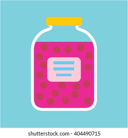 Cherry Jam jar icon.  vector illustration.  Home made berry juice.