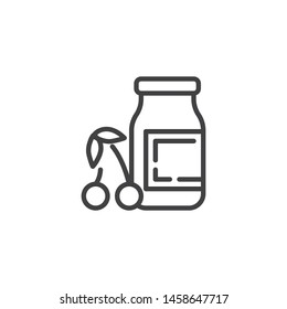 Cherry jam jar line icon. linear style sign for mobile concept and web design. Jar and cherry outline vector icon. Symbol, logo illustration. Vector graphics