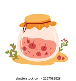 Cherry  jam jar on a white background