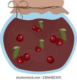 Cherry jam in a jar. Sweets. High quality vector illustration.