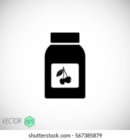 Cherry jam jar vector icon 