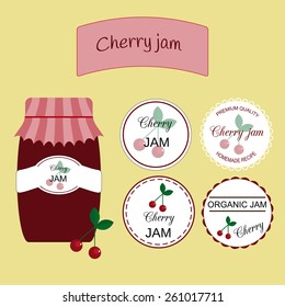 Cherry jam with labels.