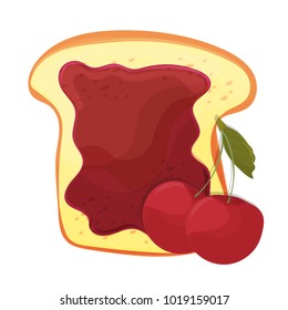 Cherry jam on toast with jelly in cartoon style. Healthy nutrition