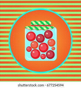 Cherry jam vector illustration. Homemade Berry Jam jar. retro style
