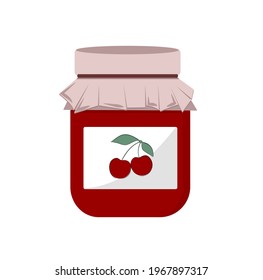 Cherry jam vector isolated illustration on a White background. Cartoon character.