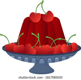 Cherry jelly with cherries on a tray