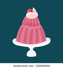 Cherry jelly on a large platter. Vector illustration for confectionery promotional materials