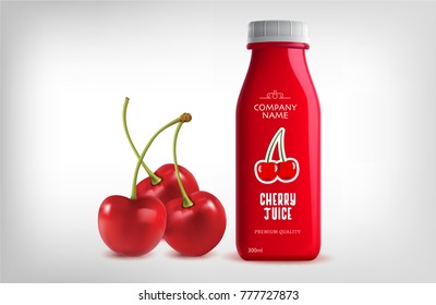 CHERRY AND JUCIE BOTTLE ON WHITE BACKGROUND. VECTOR EPS