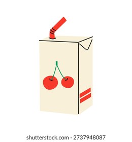 Cherry juice box with straw, small carton pack of fruit drink for kids lunch