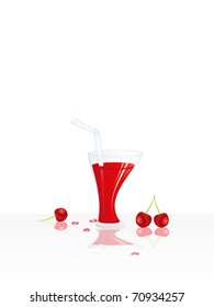 Cherry juice and cherries on the table