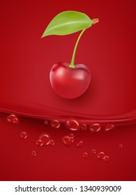 Cherry juice close up. Fresh cherry juice. 3d vector illustration.