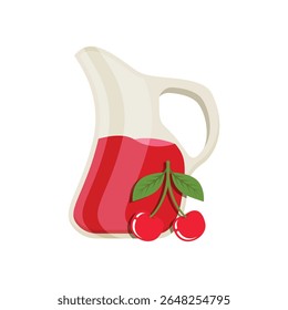 Cherry juice collection in flat style. Cherries drink vector illustration on isolated background. Healthy cocktail sign business concept.