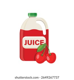 Cherry juice collection in flat style. Cherries drink vector illustration on isolated background. Healthy cocktail sign business concept.