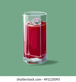 Cherry juice. A glass of cherry juice and ice. Vector