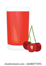 Cherry juice in glass, vector	