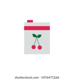 Cherry juice or jam packaging the icon of supermarket food product flat vector illustration isolated on white background. Color element for shopping and grocery concept.